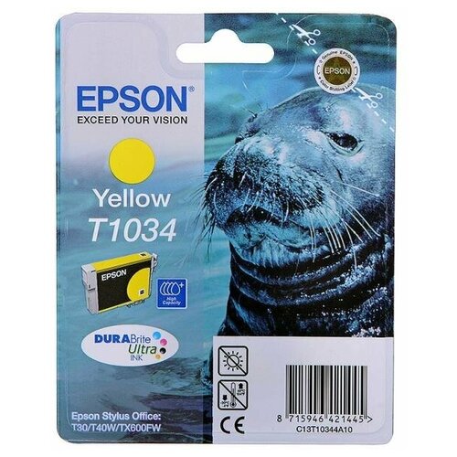 Картридж Epson C13T10344A10, 960 стр, желтый набор картриджей ds для epson t1031 t1034