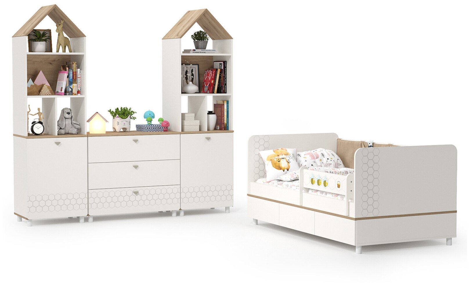 Набор мебели в детскую компнату Эйп № 2, цвет белый/дуб белый, спальное место 800х1600 мм, без матраса