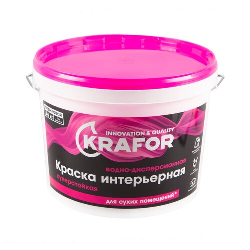 Краска водно-дисперсионная интерьерная суперстойкая Krafor, 14 кг, белая