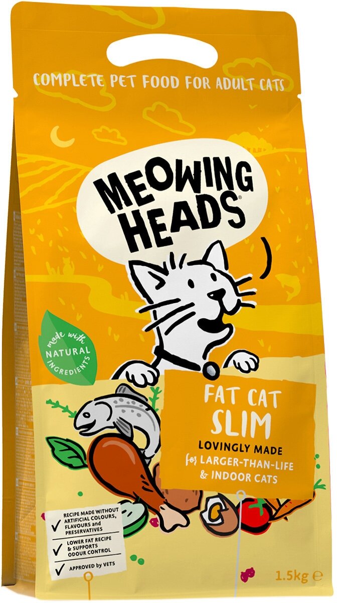 MEOWING HEADS Худеющий толстячок диетический для взрослых кошек с курицей и лососем (1,5 кг)