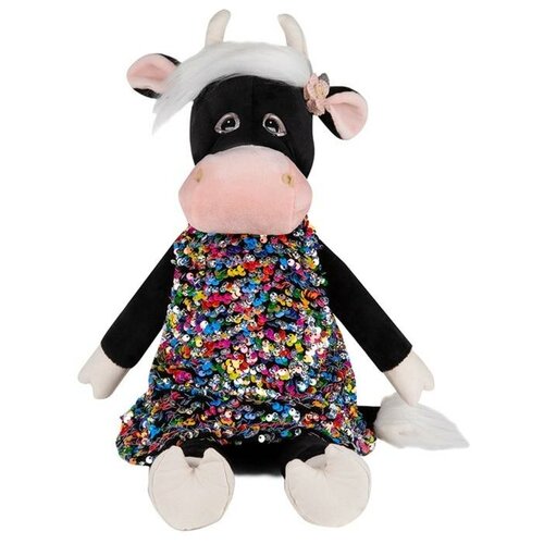 Мягкая игрушка Maxitoys коровка Даша в цветном платье, 28 см, черный