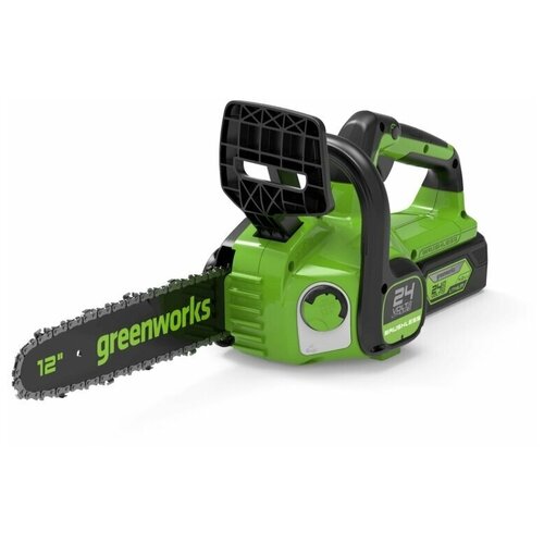 Пила цепная аккумуляторная GreenWorks GD24CS30K2, 24V, 30см, бесщеточная, c АКБ 2 Ач и ЗУ цепная пила аккумуляторная greenworks gd24cs30 2007007ua 24v 30см бесщеточная c акб 2 ач и зу