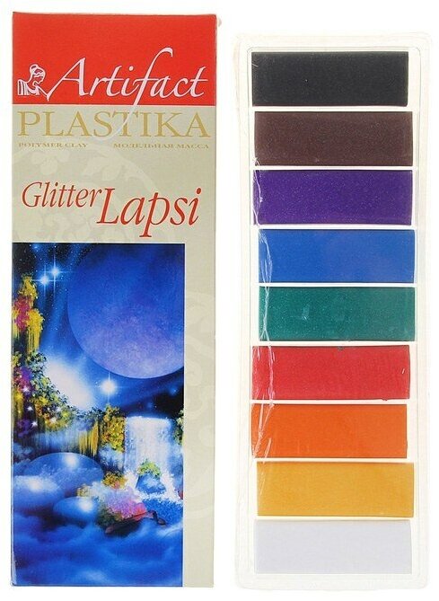 Полимерная глина Artifact Lapsi Glitter, 9 цветов с блестками, 180 грамм (7109-78)