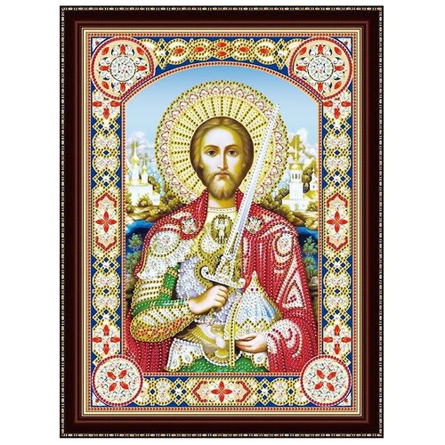 Алмазная мозаика 30х40 см с подр. c част. зап.(блест) Икона Святого Александра Невского (BH09)