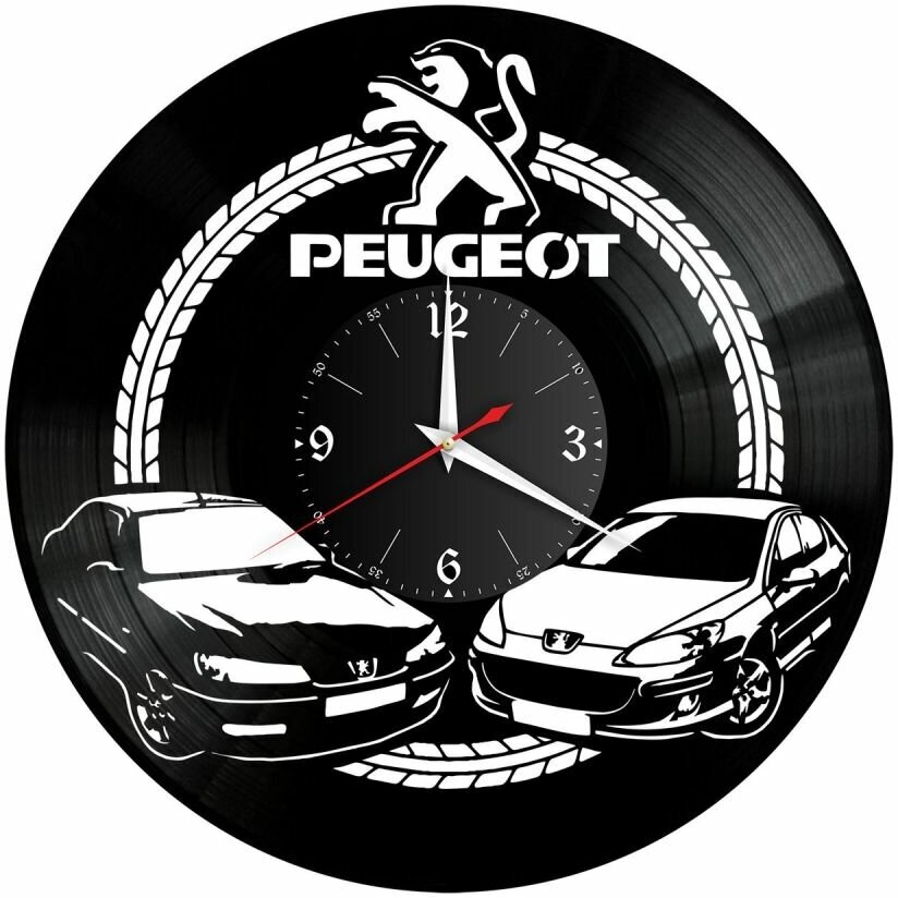 Часы из винила Redlaser "Peugeot, Пежо, два автомобиля" VW-10425