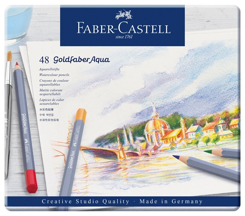 Карандаши акварельные художественные Faber-Castell "Goldfaber Aqua", 48цв, метал. коробка