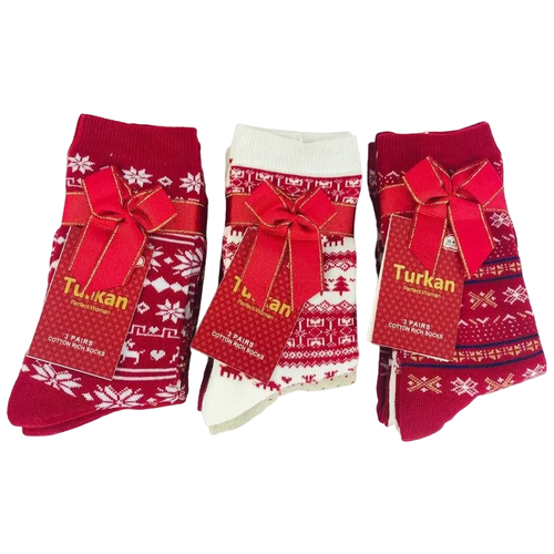 фото Комплект женских носков новогодние turkan, 3 пары, размер 36-41, красные, белые