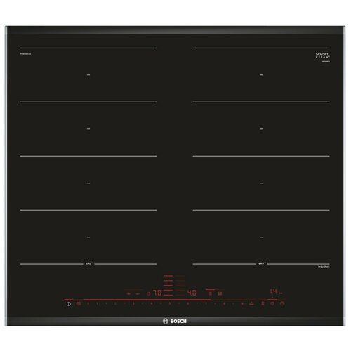 Индукционная варочная панель BOSCH PXX675DC1E, цвет панели черный, цвет рамки серебристый индукционная варочная панель bosch pif675fc1e с рамкой цвет панели черный цвет рамки серебристый