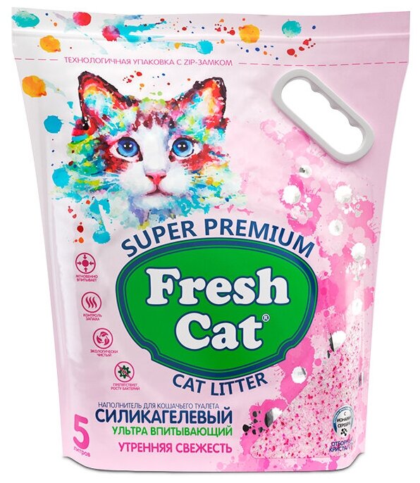 Наполнитель для кошачьего туалета FRESH CAT силикагелевый впитывающий с аром. Утренней свежести 5л