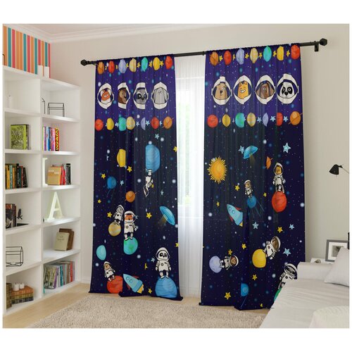 фото Шторы для детской "космические герои", 145*260 2шт сирень
