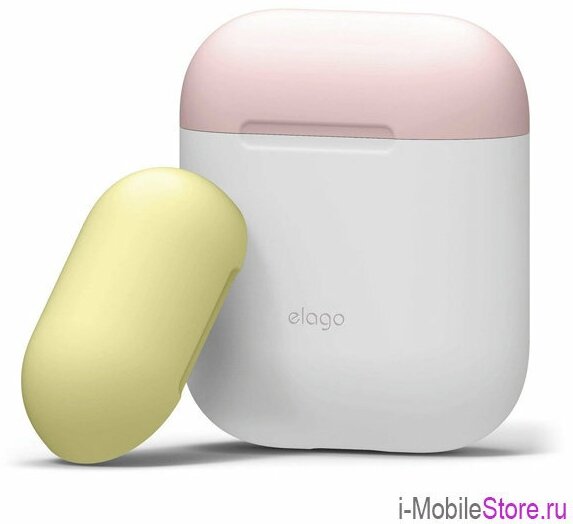 Чехол Elago Silicone DUO для AirPods 1/2, White с крышками Pink и Yellow