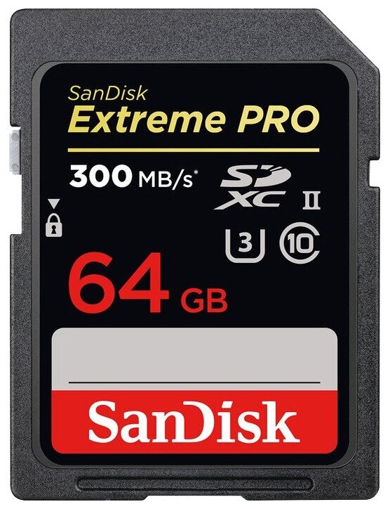 Карта памяти SanDisk SDXC 64 ГБ Class 10, V30, UHS-II, R/W 300/260 МБ/с