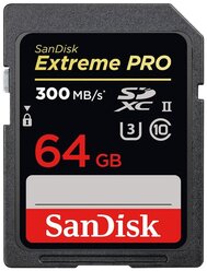 Карта памяти SanDisk Extreme PRO SDXC UHS-II 300MB/s 64 GB, чтение: 300 MB/s, запись: 260 MB/s