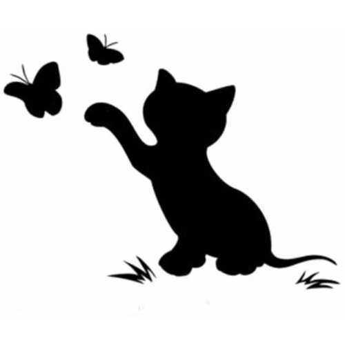 Интерьерные наклейки/Наклейка для декора интерьера/кот с бабочками на траве/травой/котенок/бабочки
