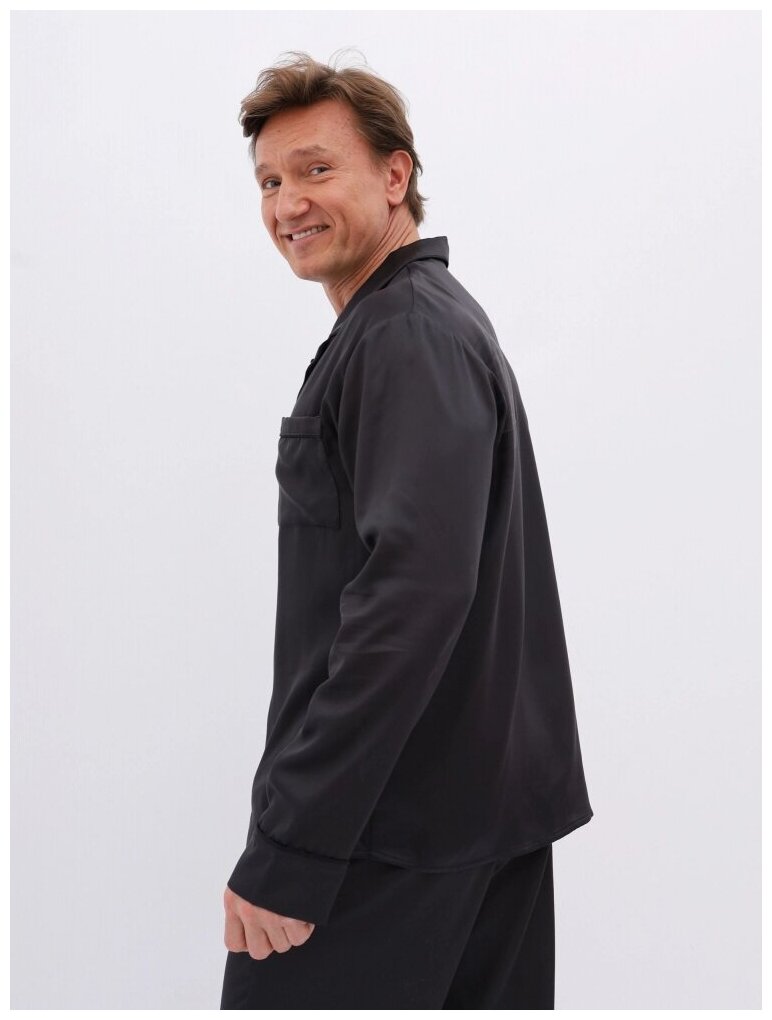 Пижама мужская домашняя (тенсель), комплект с брюками и рубашкой, Цвет черный, Размер 52 - фотография № 5
