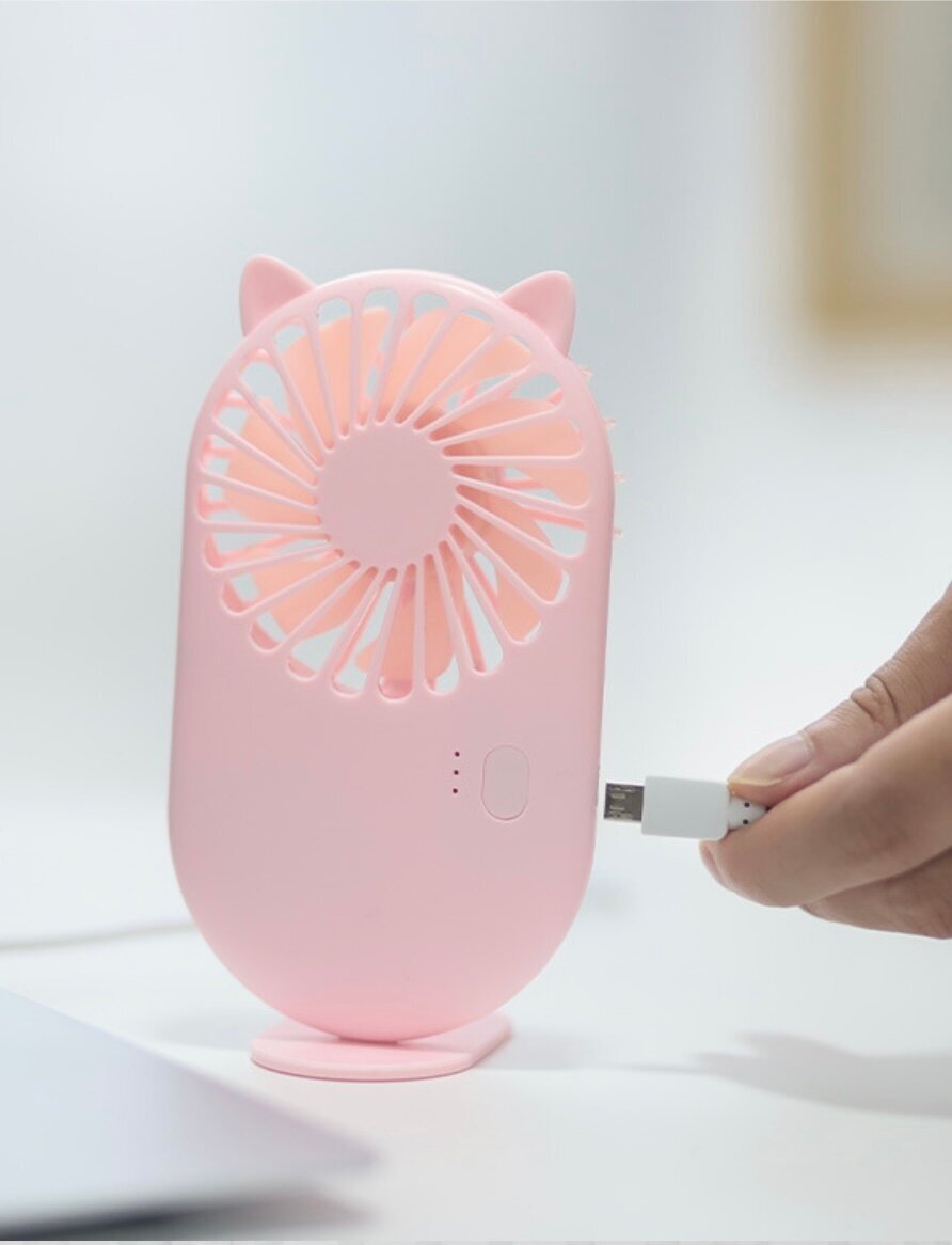 Портативный переносной мини-вентилятор USB с аккумулятором розовый - фотография № 2