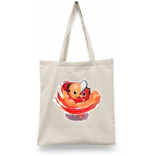 фото Сумка-шоппер унисекс каждому своё "человек бензопила/аниме" черная