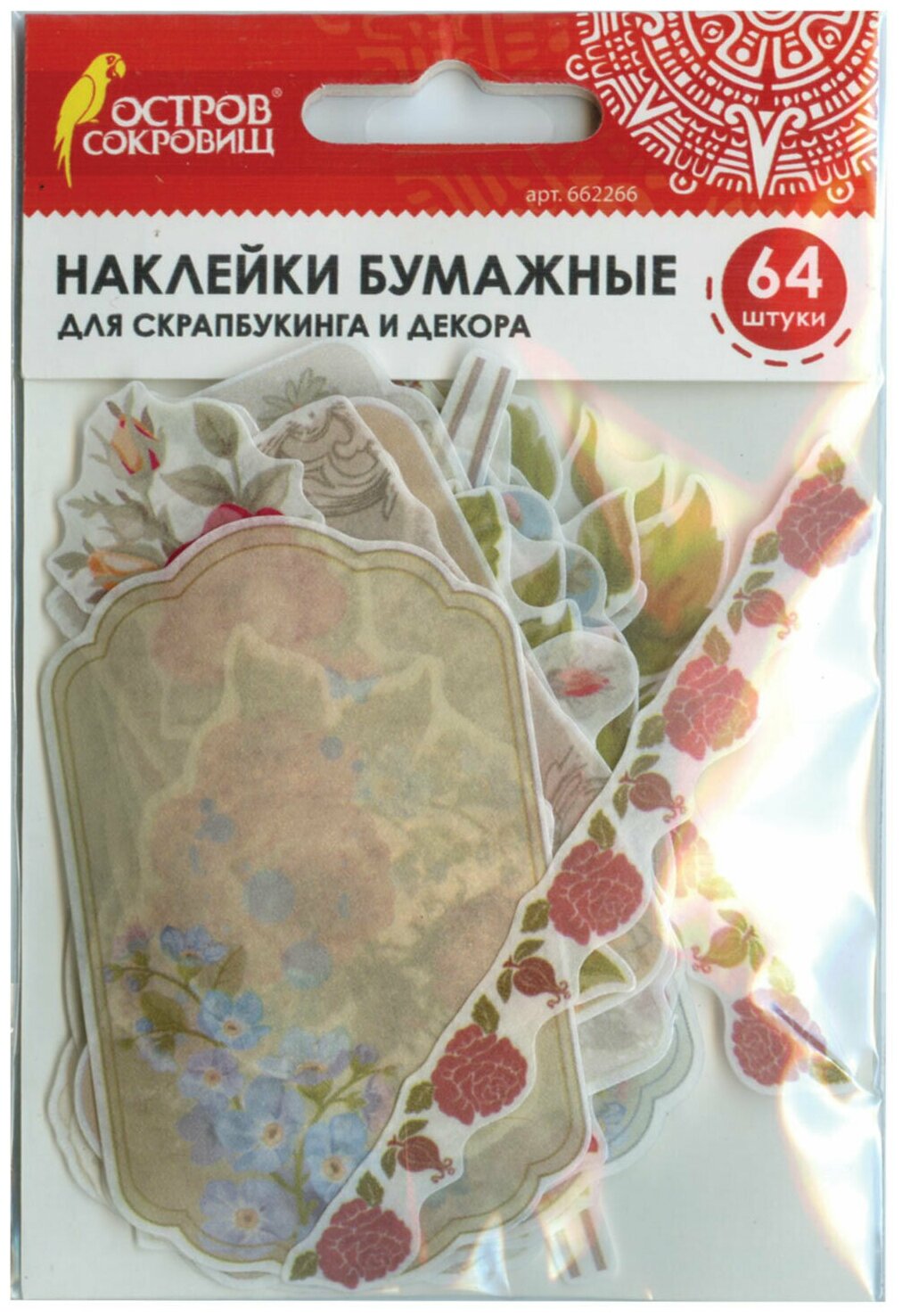 Остров сокровищ Наклейки Розы (662266), 14х9 см, ассорти, 64 шт.