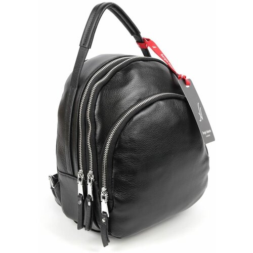 Маленький женский кожаный рюкзак с двумя отделениями и отверстием для шнура Sergio Valentini SV-13060 Блек