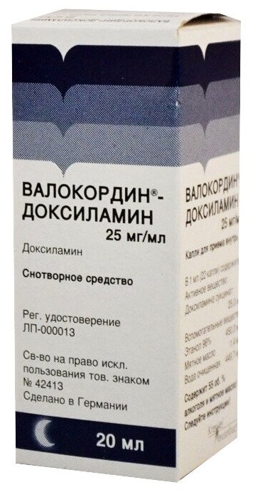 Валокордин-доксиламин капли, 25 мг/мл, 20 мл, 1 шт.