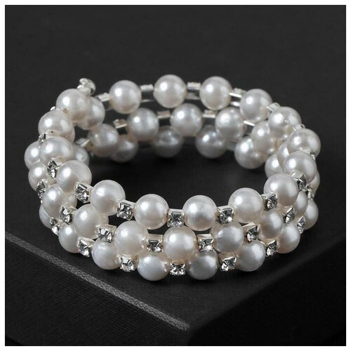 фото Браслет queen fair, стразы, пластик, металл, фианит, размер 7 см, белый, серебряный