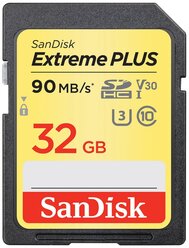 Карта памяти SanDisk Extreme PLUS SDHC Class 10 UHS Class 3 V30 90MB/s 32 GB, чтение: 90 MB/s