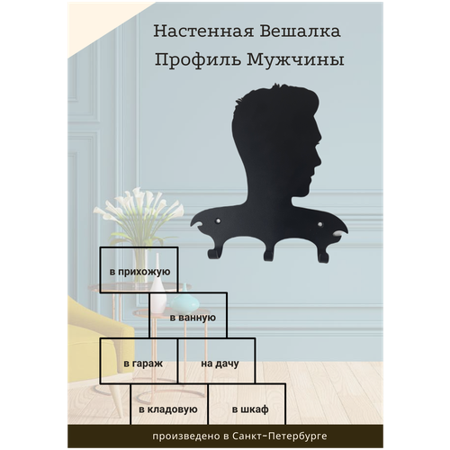 Вешалка в коридор настенная Профиль Мужчины, цвет чёрный, выдерживает до 20 кг.