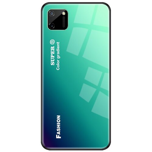 фото Чехол-бампер mypads для realme c11 стеклянный из закаленного стекла с эффектом градиент зеркальный блестящий переливающийся зеленый