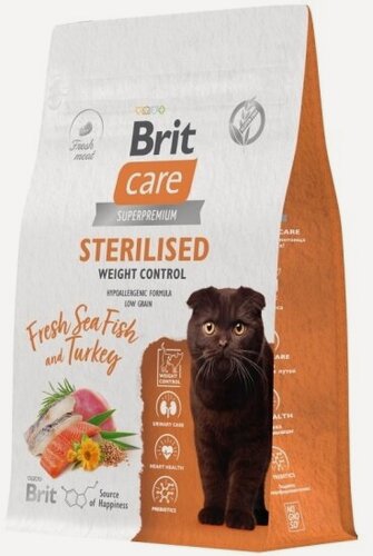 Изображение товара Корм сухой для стерилизованных кошек контроль веса Brit CARE Cat Sterilised Weight Controlс морской рыбой и индейкой 1.5кг
