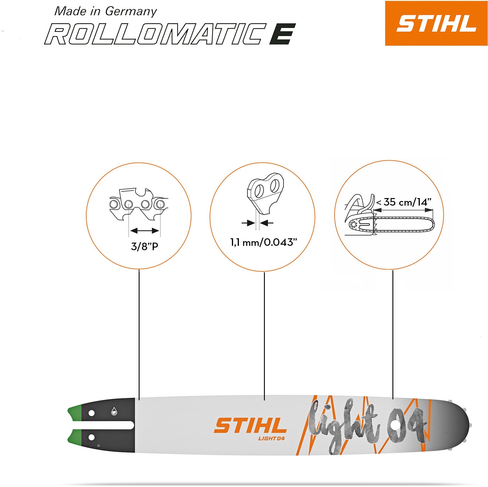 Шина для садовых пил Stihl R 35см/14" 1,1мм/0,043" 3/8"P 3005-003-3909 - фото №2