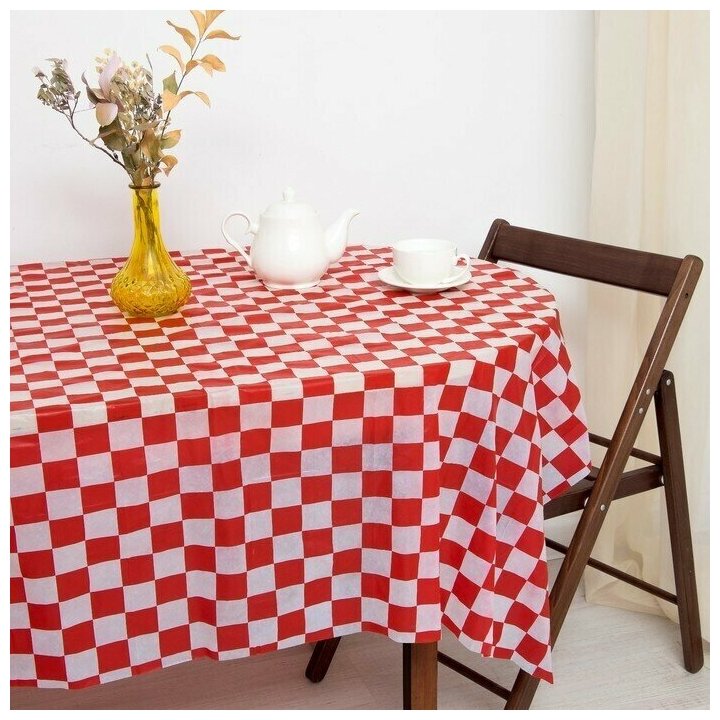фото Скатерть для дачи хозяюшка Клетка, цвет красный 140*180 см