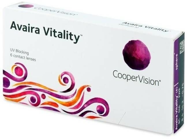 "Контактные линзы CooperVision Avaira Vitality (6 линз) -2.25 R 8.4, двухнедельные, прозрачные"