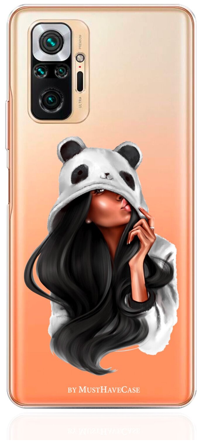 Прозрачный силиконовый чехол MustHaveCase для Xiaomi Redmi Note 10 Pro Panda Girl/ Панда для Сяоми Редми Ноут 10 Про