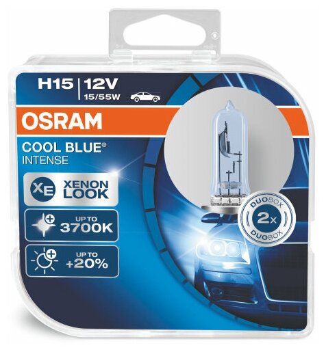 Лампа автомобильная галогенная OSRAM COOL BLUE INTENSE 64176CBI-HCB H15 12V 55/15W PGJ23t-1