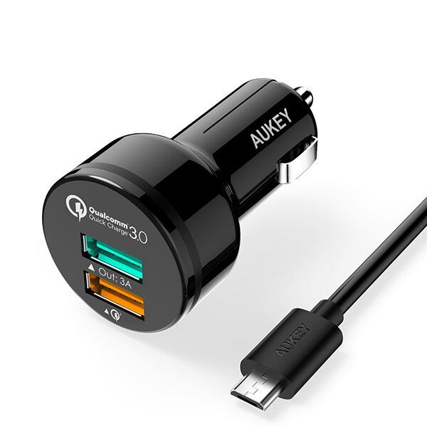 Aukey АЗУ + кабель Micro USB Aukey QC 2.0/3.0 Car Charger 33 Ватт 3A/2USB Black черные CC-T7