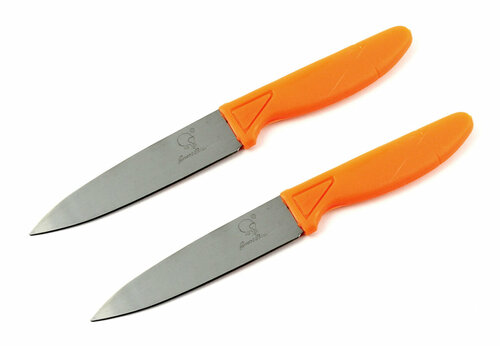 Нож овощной с чехлом, длина лезвия 9,5см (оранжевый) набор из 2 шт