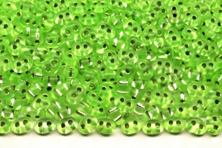 Бисер чешский PRECIOSA Twin 2,5х5мм 78161М матовый зеленый, серебряная линия внутри, 50г
