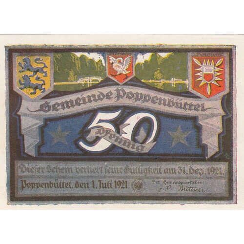 Германия (Веймарская Республика) Поппенбюттель 50 пфеннигов 1921 г. (№1) (4) германия веймарская республика поппенбюттель 50 пфеннигов 1921 г 4 3