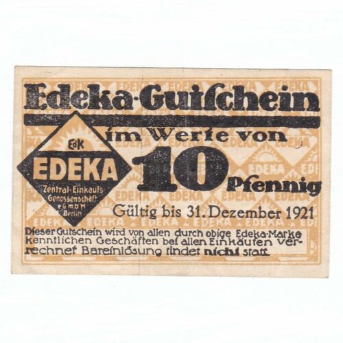 Германия (Веймарская Республика) Едека 10 пфеннигов 1921 г.
