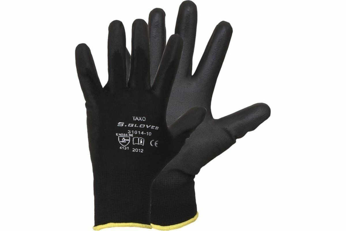 Нейлоновые перчатки с полиуретановым покрытием S.GLOVES TAXO черные 06 размер 31614-06