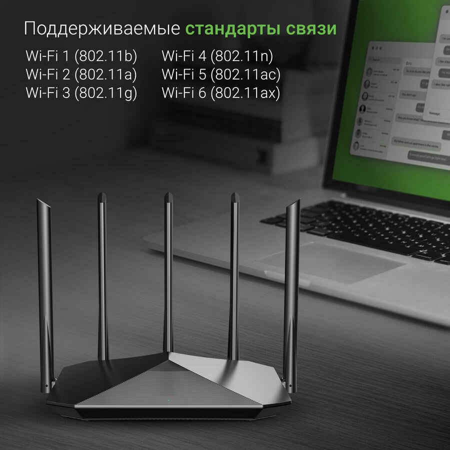 Wi-Fi роутер Digma DWR-AX1501, AX1500, черный