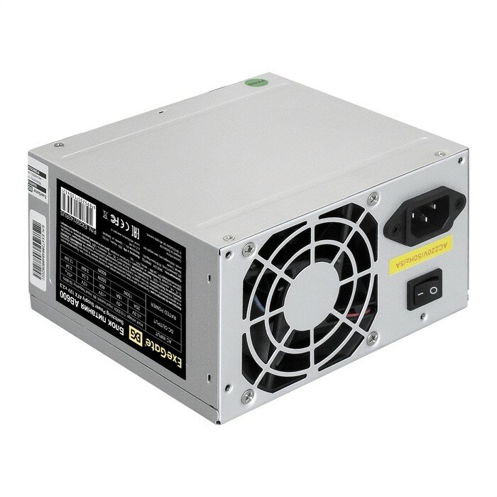 Блок питания 600W ExeGate AB600 (ATX, PC, 8cm fan, 24pin, 4+4pin, PCI-E, 3xSATA, 2xIDE, кабель 220V в комплекте)