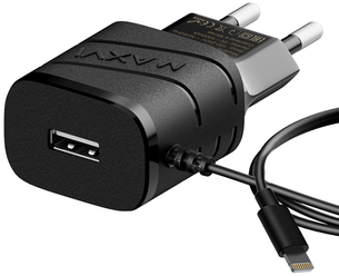 Зарядное устройство Maxvi TCM-101LB Apple 8-pin + 1 USB, 1A, черный