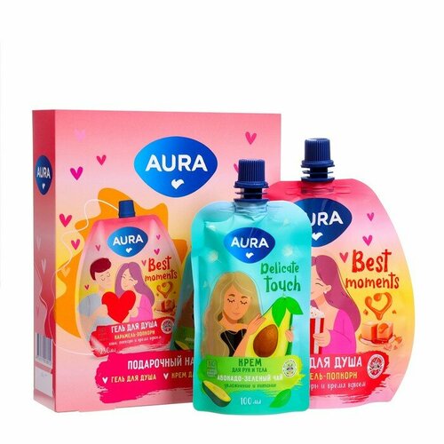 подарочный набор женский aura extra nutrition крем гель для душа и крем для рук 2 предмета Подарочный набор AURA Карамель и Авокадо: гель для душа, 250мл + крем для рук и тела,100мл 1006242