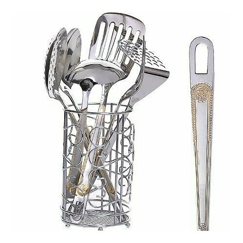 Набор кухонных принадлежностей на подставке7 пр МВ х12 нержавеющая сталь серебристый 4059₽