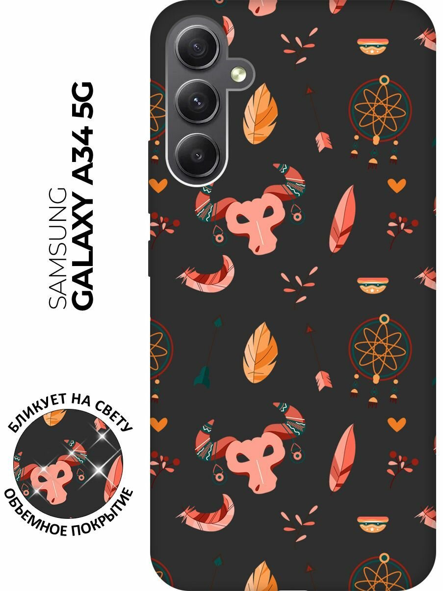 Матовый чехол Boho для Samsung Galaxy A34 5G / Самсунг А34 с 3D эффектом черный