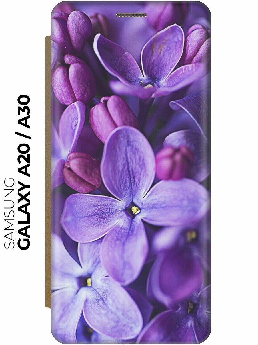 Чехол-книжка Фиолетовая сирень на Samsung Galaxy A20 / A30 / Самсунг А20 / А30 золотой