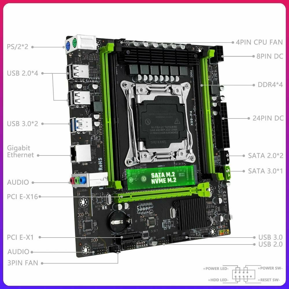 Материнская плата 2011-3 Machinist X99-P4 (X99 B85 4DDR4 2CH PCI-Ex16 PCI-Ex1 M2 NVME SATA USB 30 GBLAN mATX)