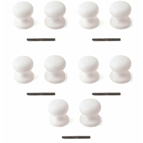 Ручка-кнопка дверная, дерево (Подольск) Бб1 белая (5 штук)