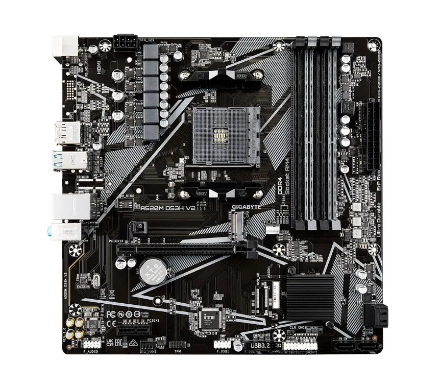 Материнская плата Gigabyte A520M DS3H V2 (SocketAM4, AMD A520, mATX,4DDR4, M.2, PCI-E16, PCI-E, DP, HDMI, PC4733)